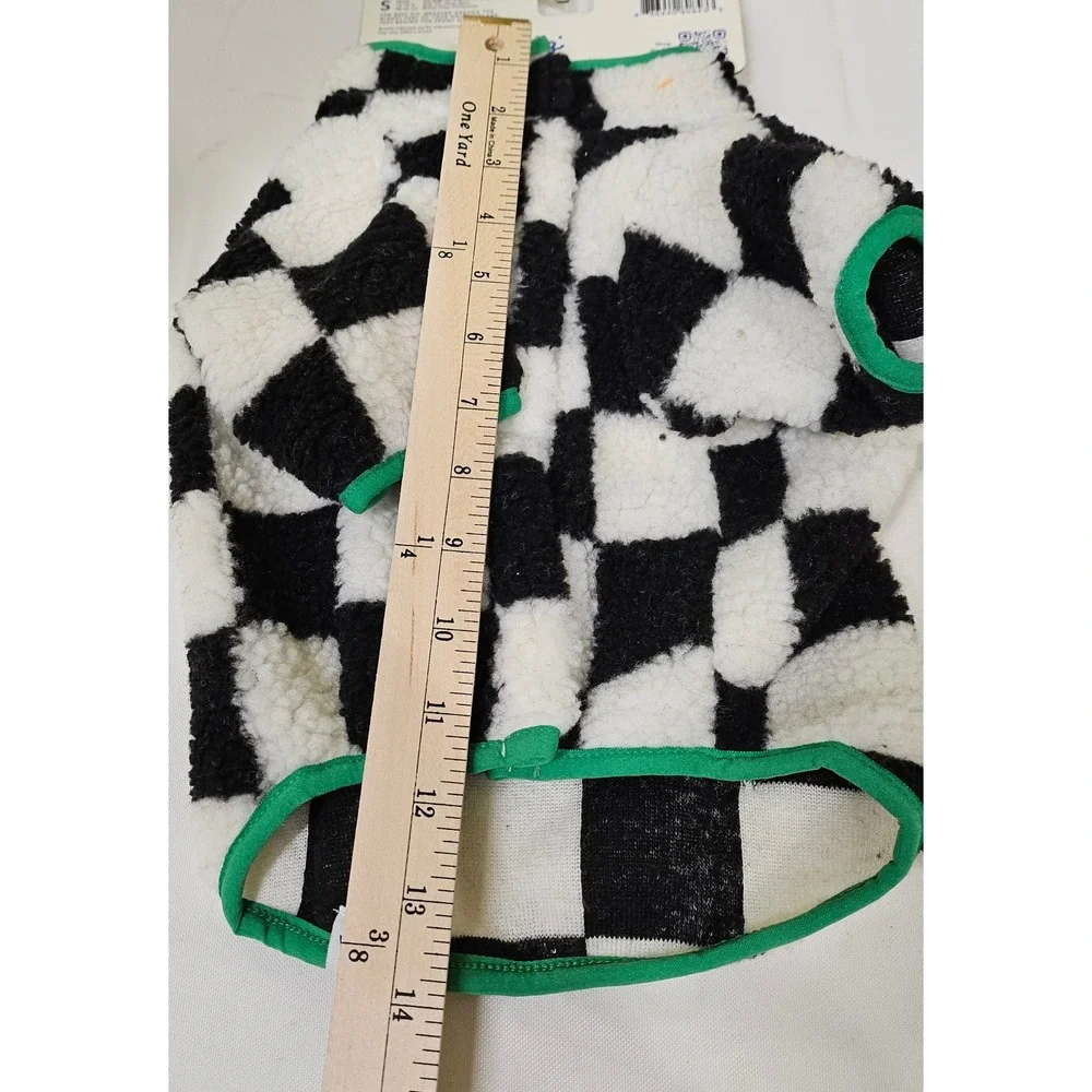 Oodles Dog Apparel Fleece Small Black White Checkered‎ Green Trim 10-18 lbs NEW